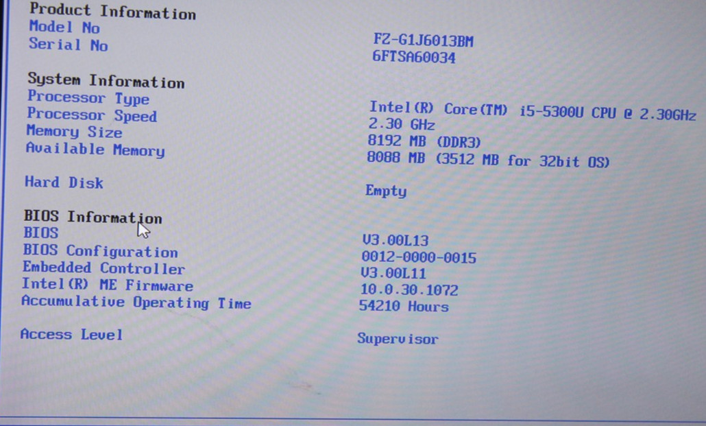 Panasonic Toughpad FZ-G1 Intel Core i5-5300U 2.30GHz 8GB Ram No HDD No Charger