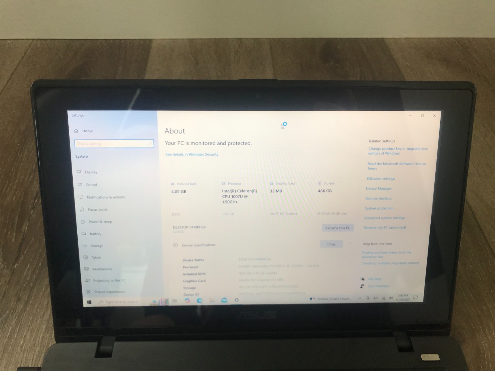 Asus X200CA X200CA-HCL1250 11.6″ Intel Celeron 1007U 1.50GHz 4GB RAM 500GB HDD
