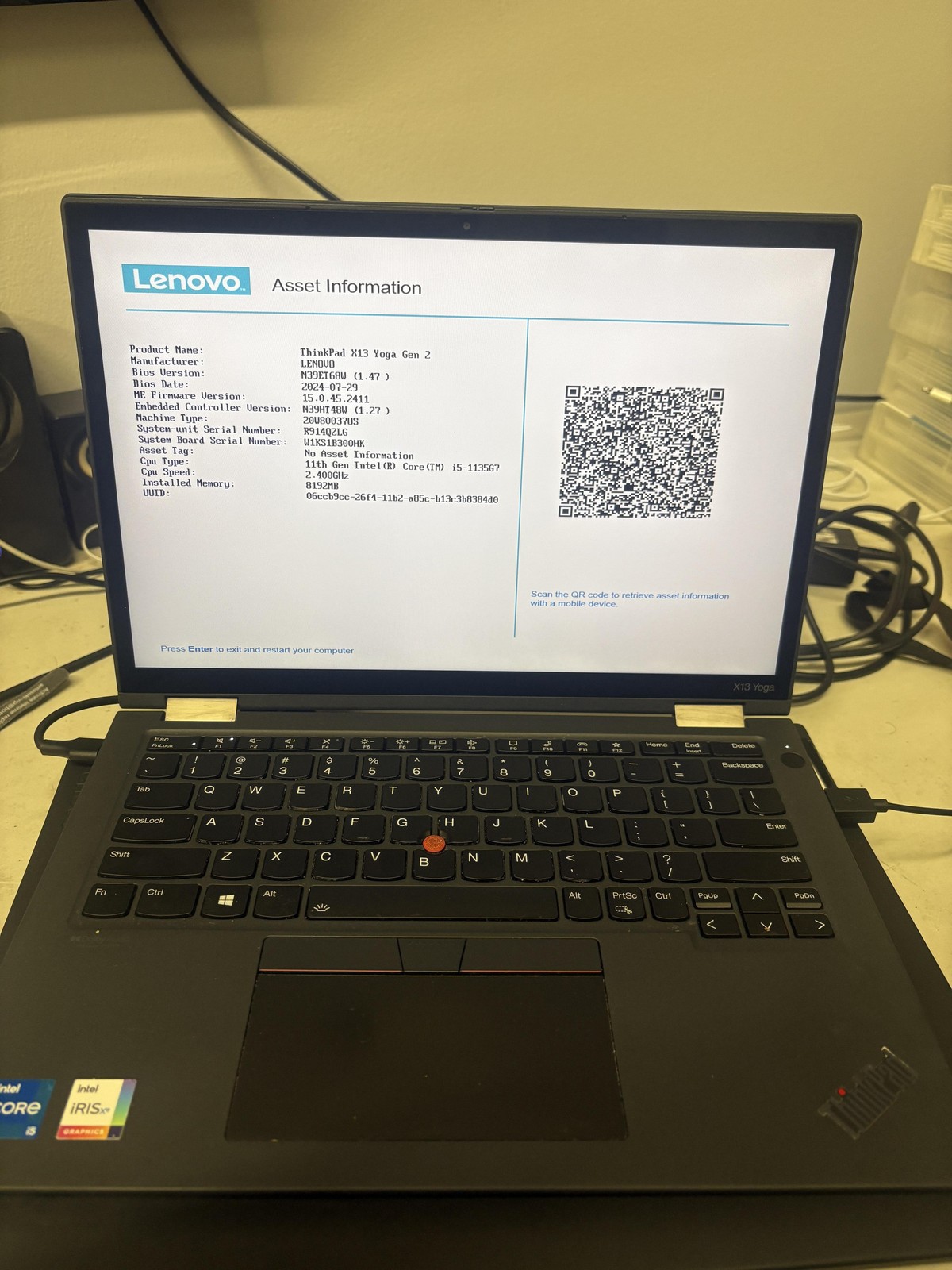 Lenovo ThinkPad X13 Yoga Gen 2 13.3in Laptop I5-1135G7 8GB SSD Iris NO OS