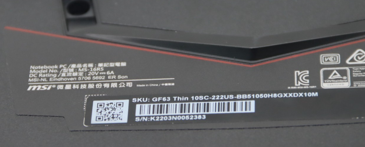 MSI Thin GF63 15.6″ i5-10500H 2.5GHz 8GB RAM 256GB SSD GeForce GTX 1650