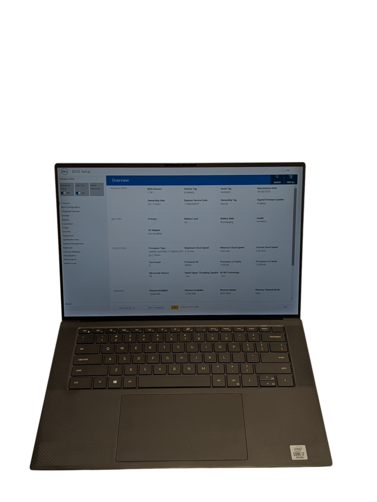 Dell Precision 5550 I7-10850H 2.7Ghz 16GB RAM 512GB SSD Grade D