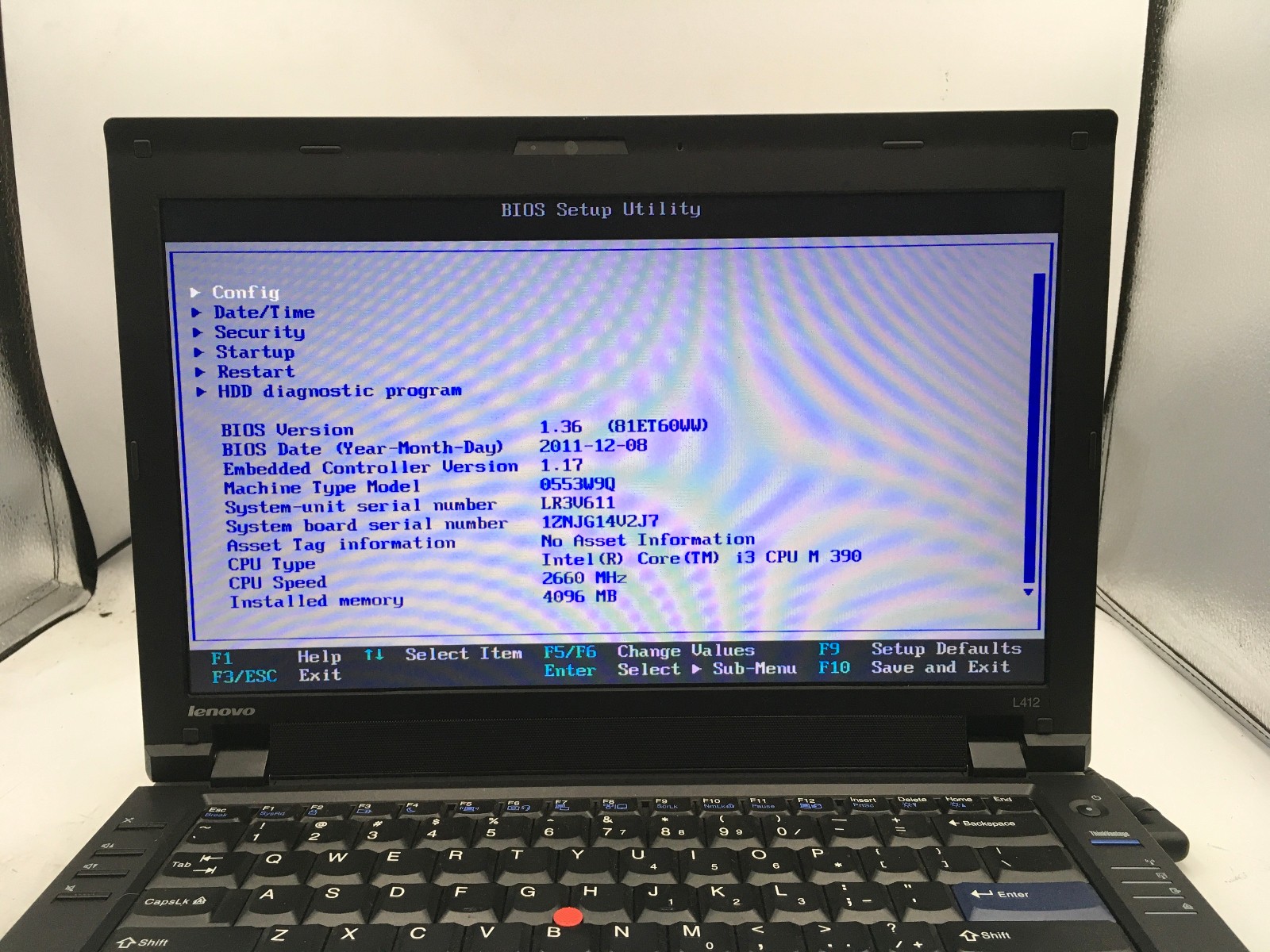 LENOVO THINKPAD L412 -BOOTS TO BIOS/BIOS LOCK- INTEL I3 M390 – 4GB RAM – READ-BB