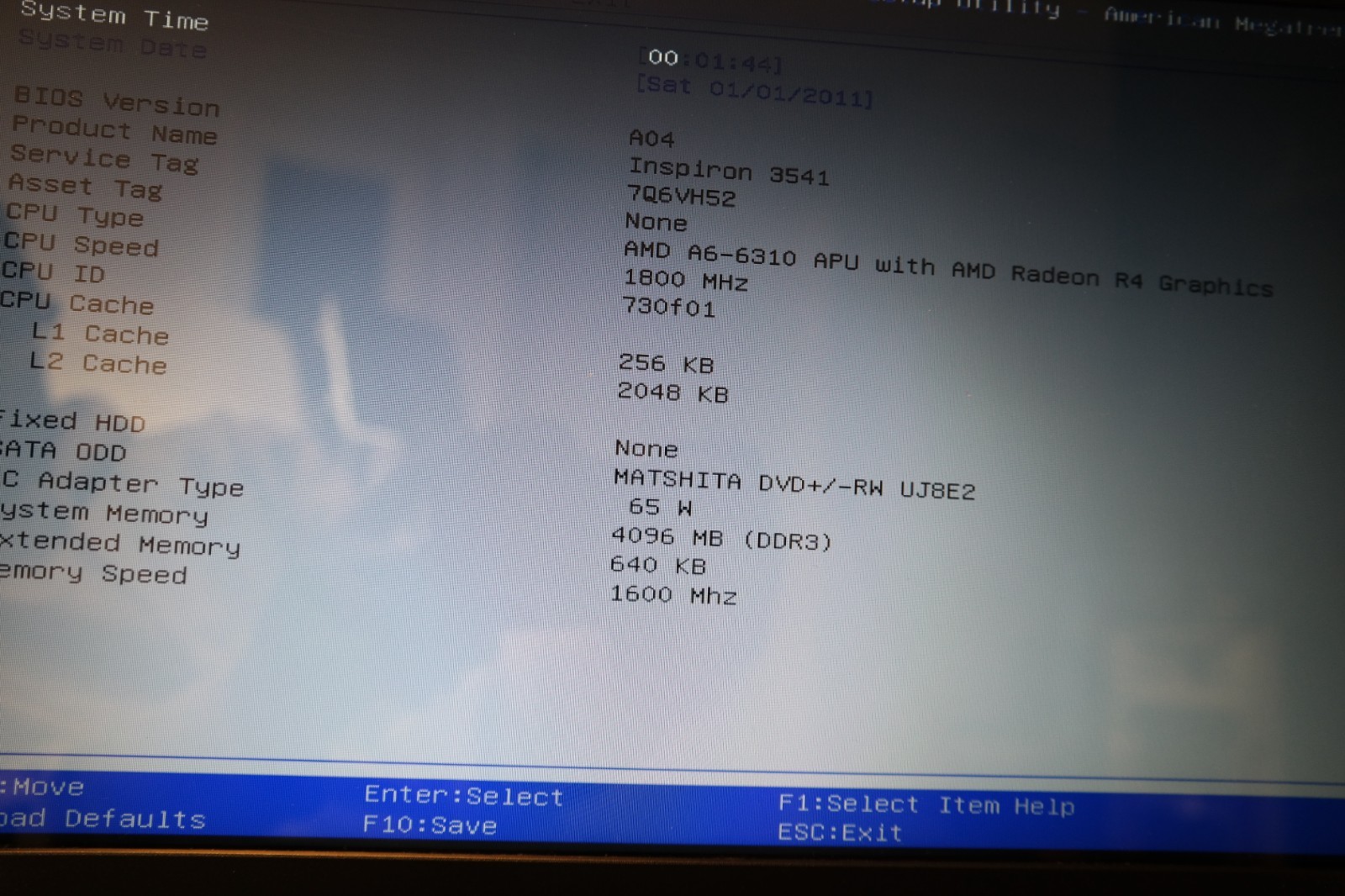 Dell Inspiron 3541 15.6″ – AMD A6 – Radeon R4 – 4GB RAM – No HDD – Boots to BIOS