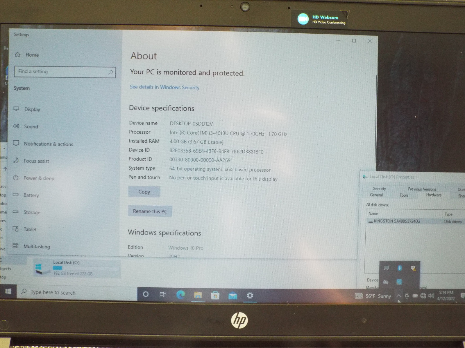 HP ProBook 430 G1 Intel Core i3-4010U 1.70GHz 4GB RAM 240GB SSD Win10 Pro