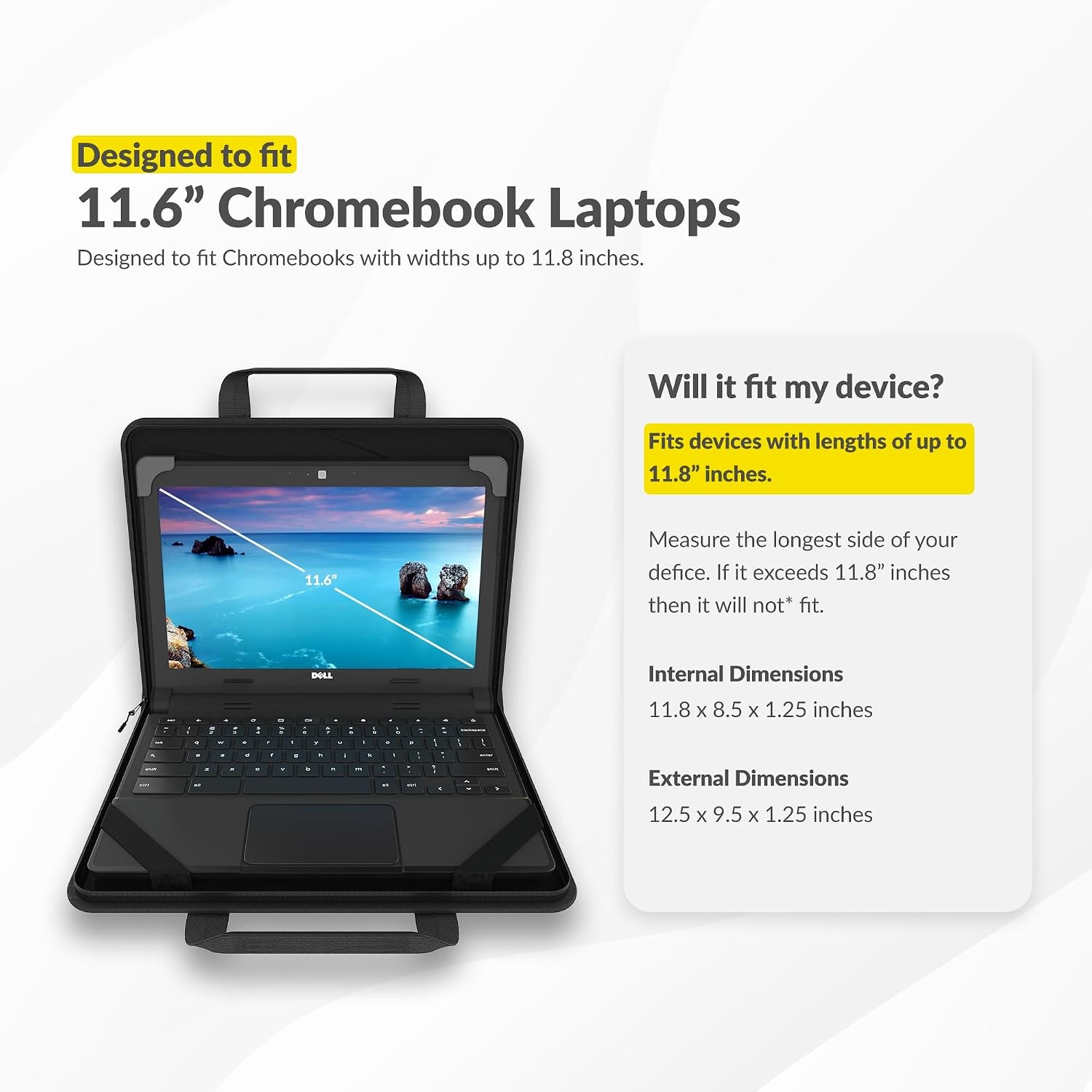 11-11.6 Inch Zip Lite Always-on Chromebook Protective Hard Case with Pouch & Str