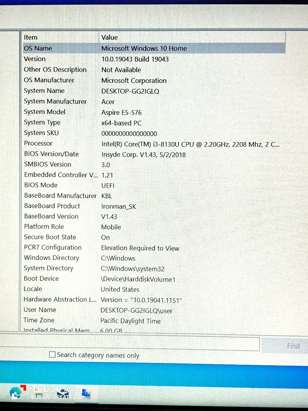 Acer laptop Aspire E5-576 Series Model N16Q2 8GB RAM 256GB SSD drive w powercord