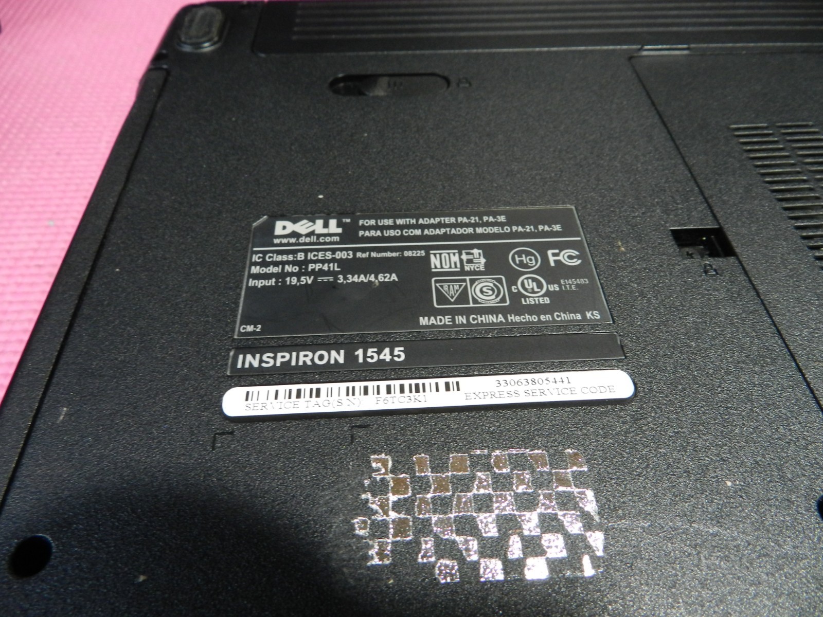 Dell Inspiron 1545 Core2 Duo P8700 @2.53ghz/4gb/No HDD w/charger – needs battery