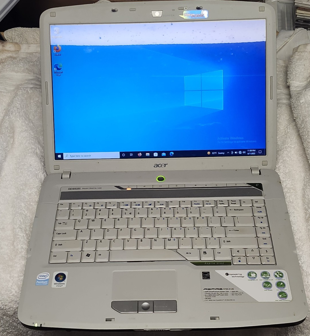 Acer Aspoire 5720 Laptop Windows Vista Home Premium DVD RW