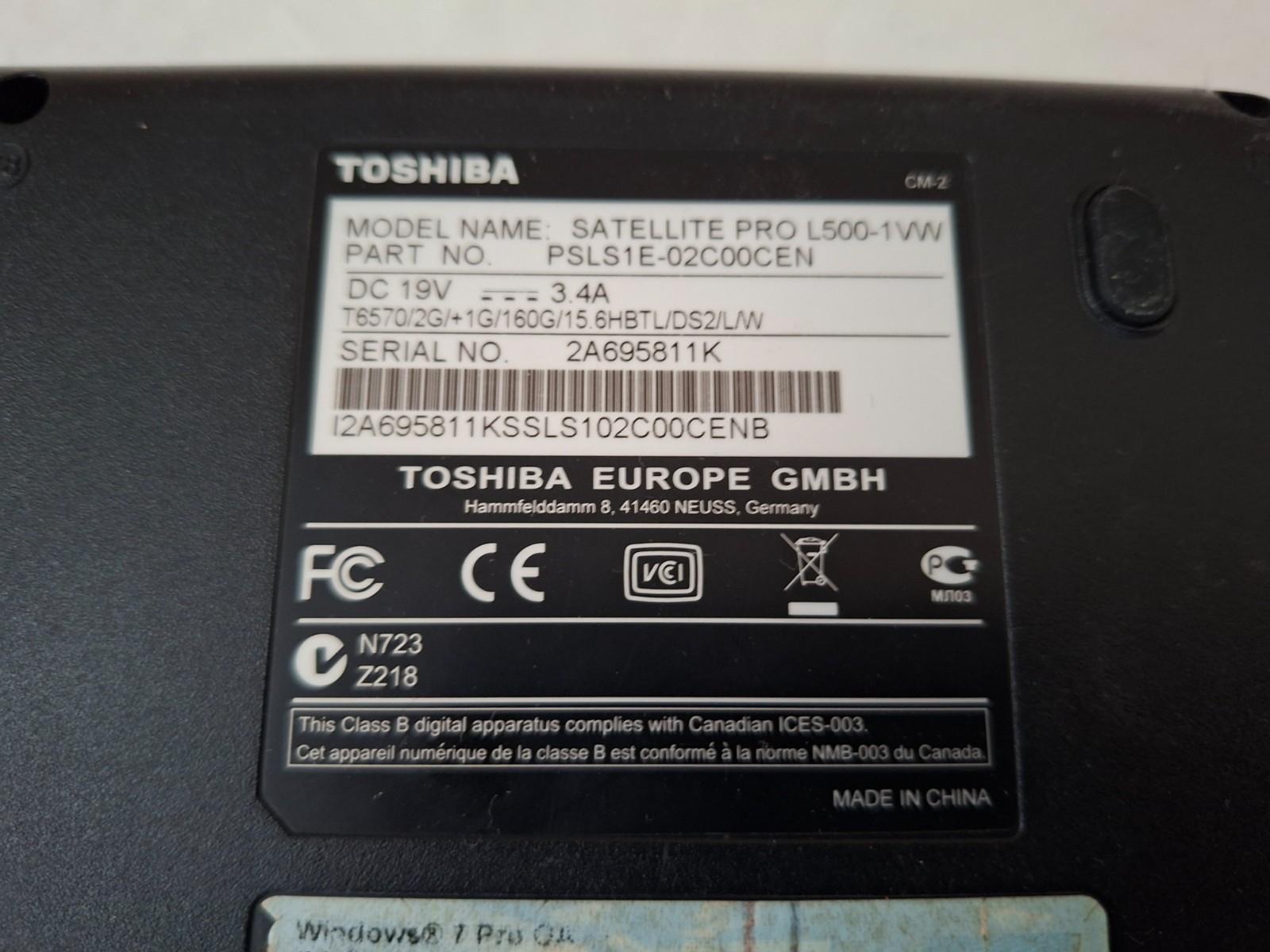 TOSHIBA SATELLITE PRO L500-1VW PSLS1E Laptop 15.6″ 2GB 120GB SSD Windows 7 HDMI