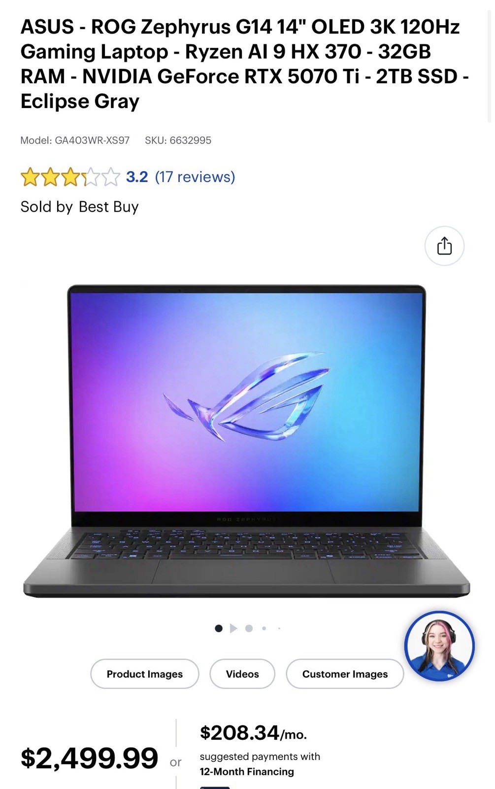 ASUS ROG Zephyrus G14 9-HX Ryzen AI 370 OLED 2TB SSD 32GB RAM