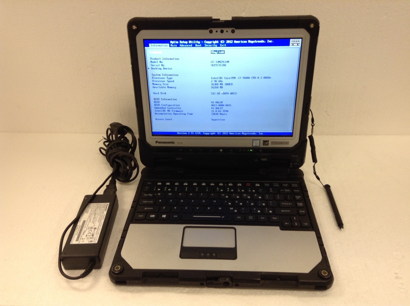 Panasonic Toughbook CF-33 MK1 12″ Touch i7-7600U 16GB 512GB, 2x Batt, 13K Hours