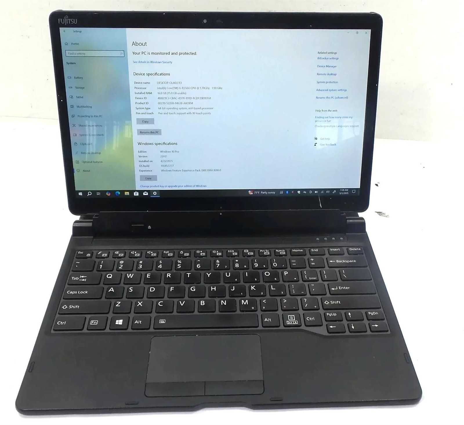 Fujitsu Stylistic Q738 Core i5-8350U 1.7GHz 16GB 128GB Windows 10