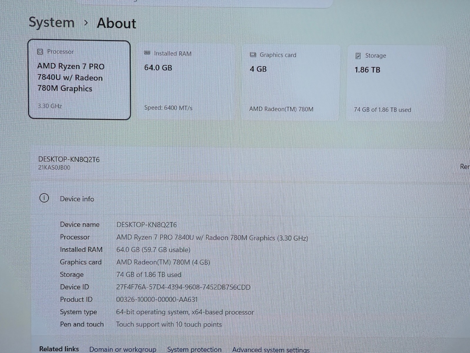 Lenovo ThinkPad P16s Gen 2 Ryzen 7 Pro 2TB SSD 64 GB RAM Radeon 780M 4GB Touch