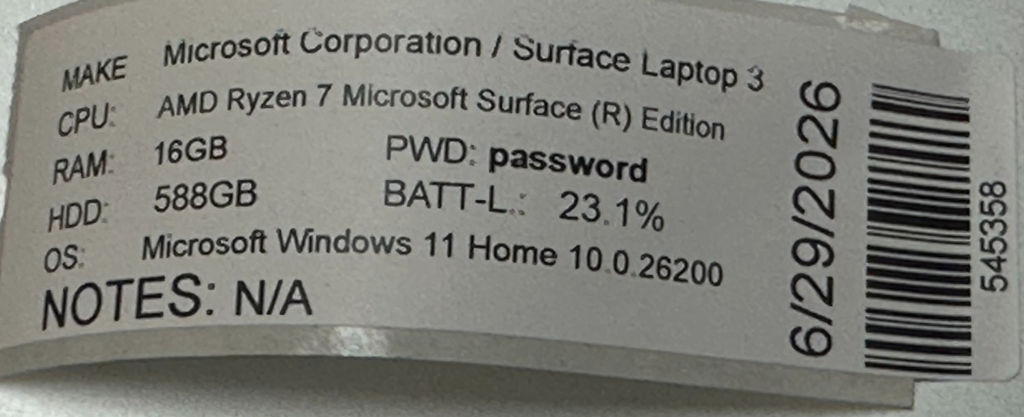 MICROSOFT SURFACE 3 LAPTOP CORE AMD RYZEN 7 @ 2.30GHZ 16GB RAM 512GB SSD (lp727)