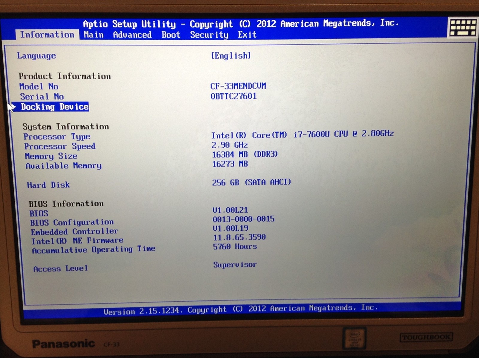Panasonic Toughbook CF-33 MK1 Touch i7-7600U w/5K Hours, 16GB, 256GB, 2x Batt