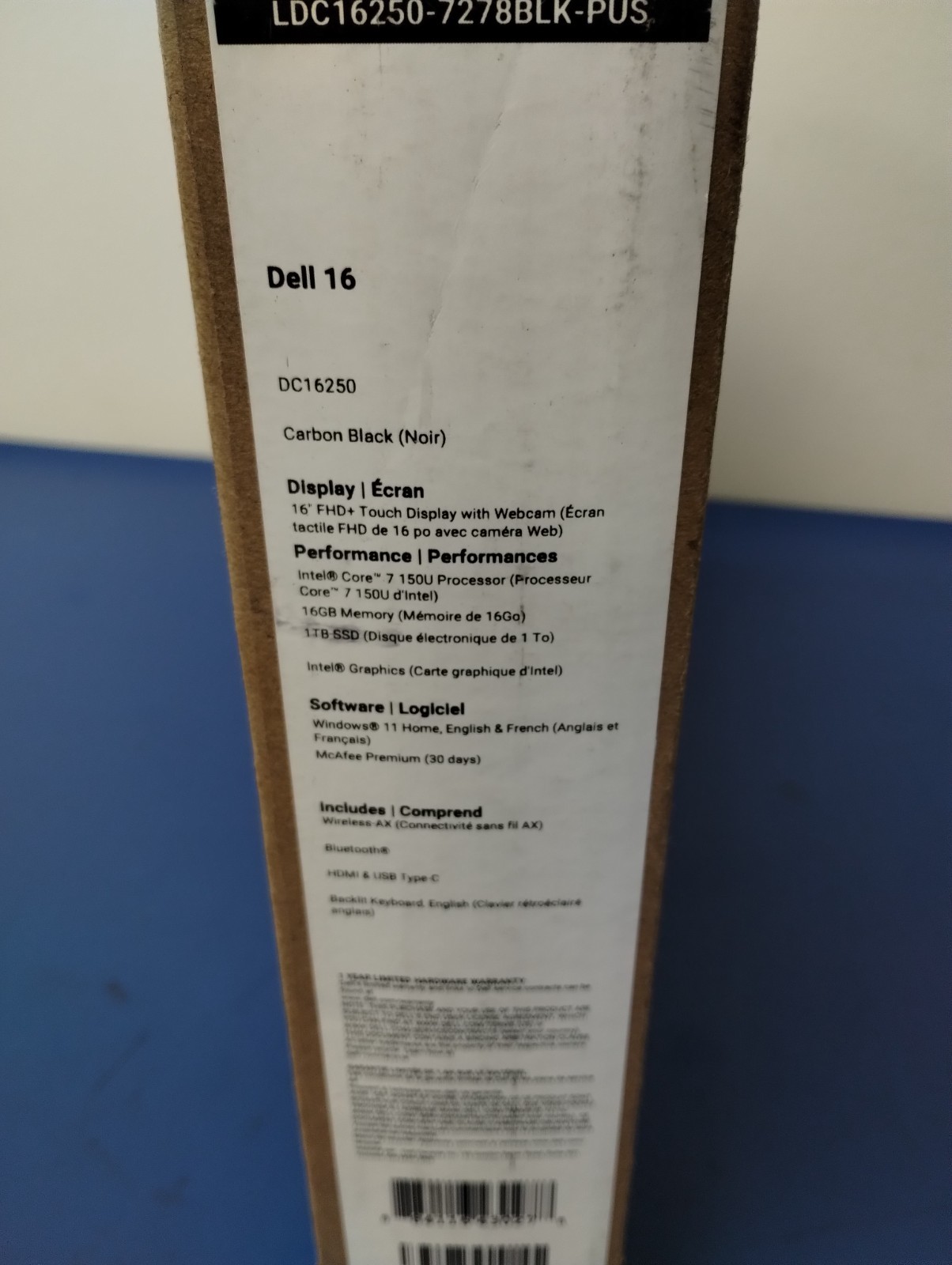 DELL 16 DC16250 MRYT3, Intel Core 7 150U, 1.80 GHz, 16 GB RAM, 1 TB NVMe SSD
