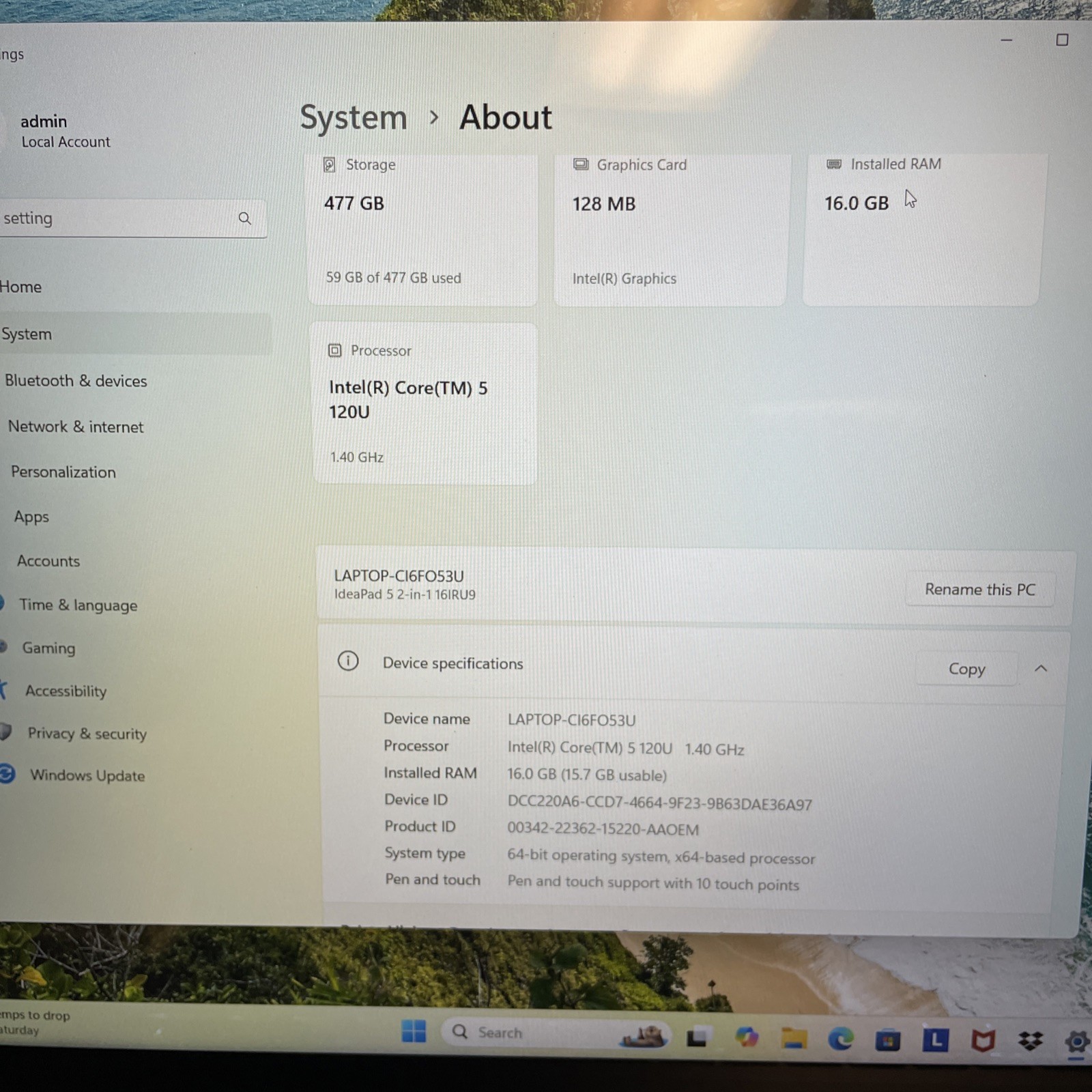 Lenovo IdeaPad 5 2-in-1 16″ Touch Core 5 120U 16GB 512GB Backlit KB CAM
