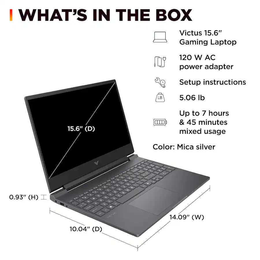 HP Victus 15-fb3093dx 15.6″ Gaming Laptop- MD R7 7445HS/ 16G/ 512G/ RTX 4050/NEW