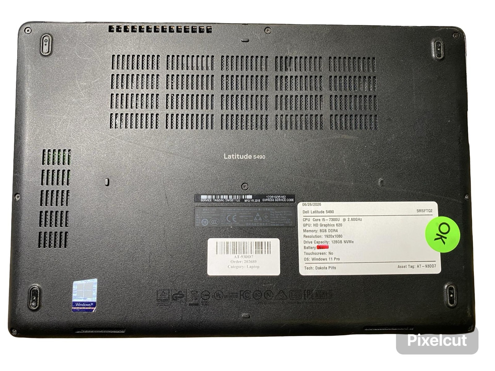 Dell Latitude 5490 Corei5 7300U 8GB Win11Pro 128GB No Battery Grade C