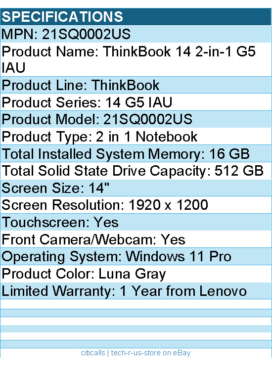 Lenovo 21SQ0002US ThinkBook 14 G5 IAU – 14″ Touchscreen – 2 in 1 Notebook