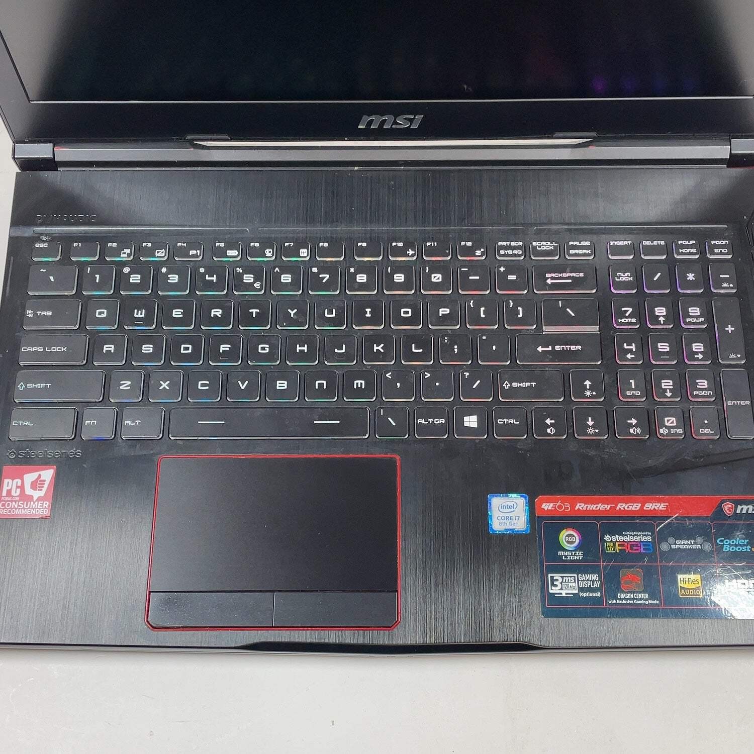 Broken MSI Raider GE63 15.6″ i7-8750H 16GB RAM 128GB SSD 1TB HDD GTX 1060
