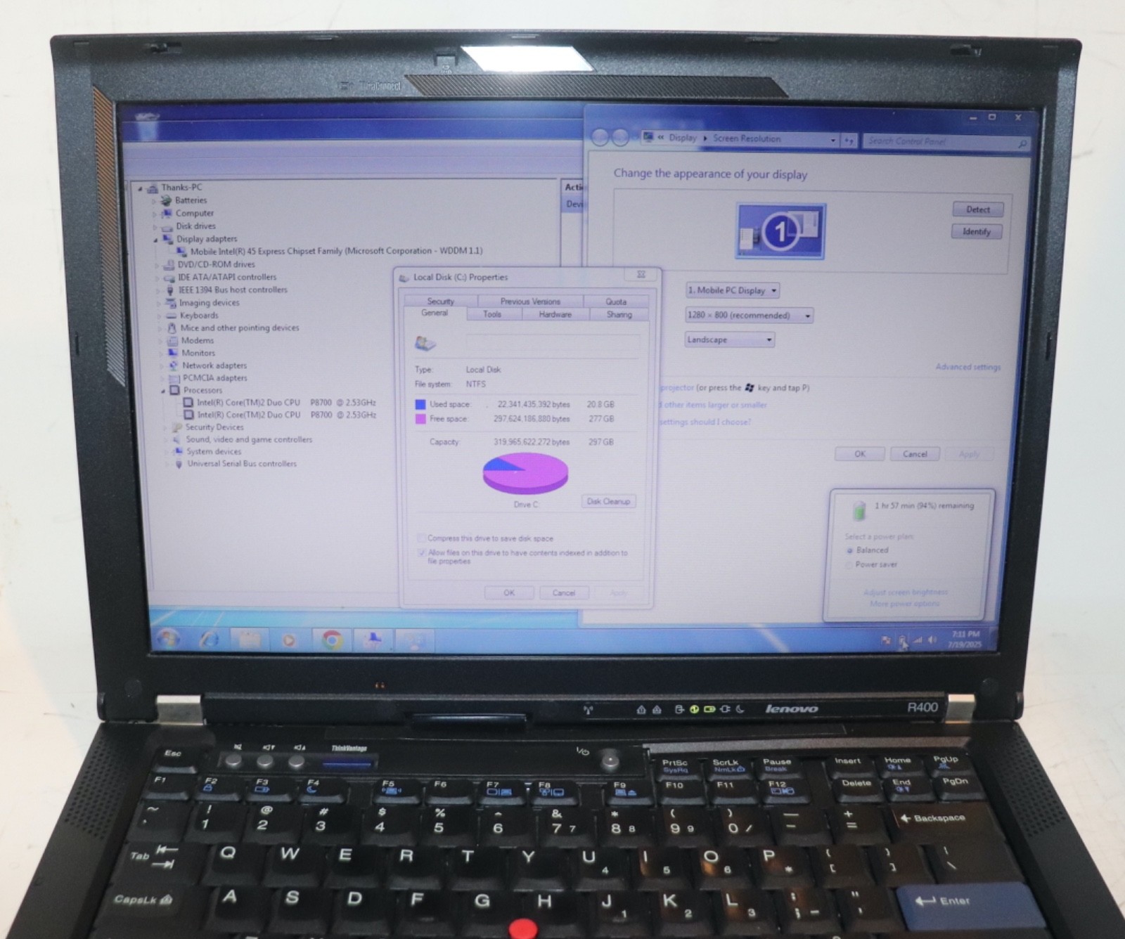 Lenovo ThinkPad R400|IntelCore Duo@2.53GHz|4GB RAM|320GB HDD|WIN 7 Prof|Webcam