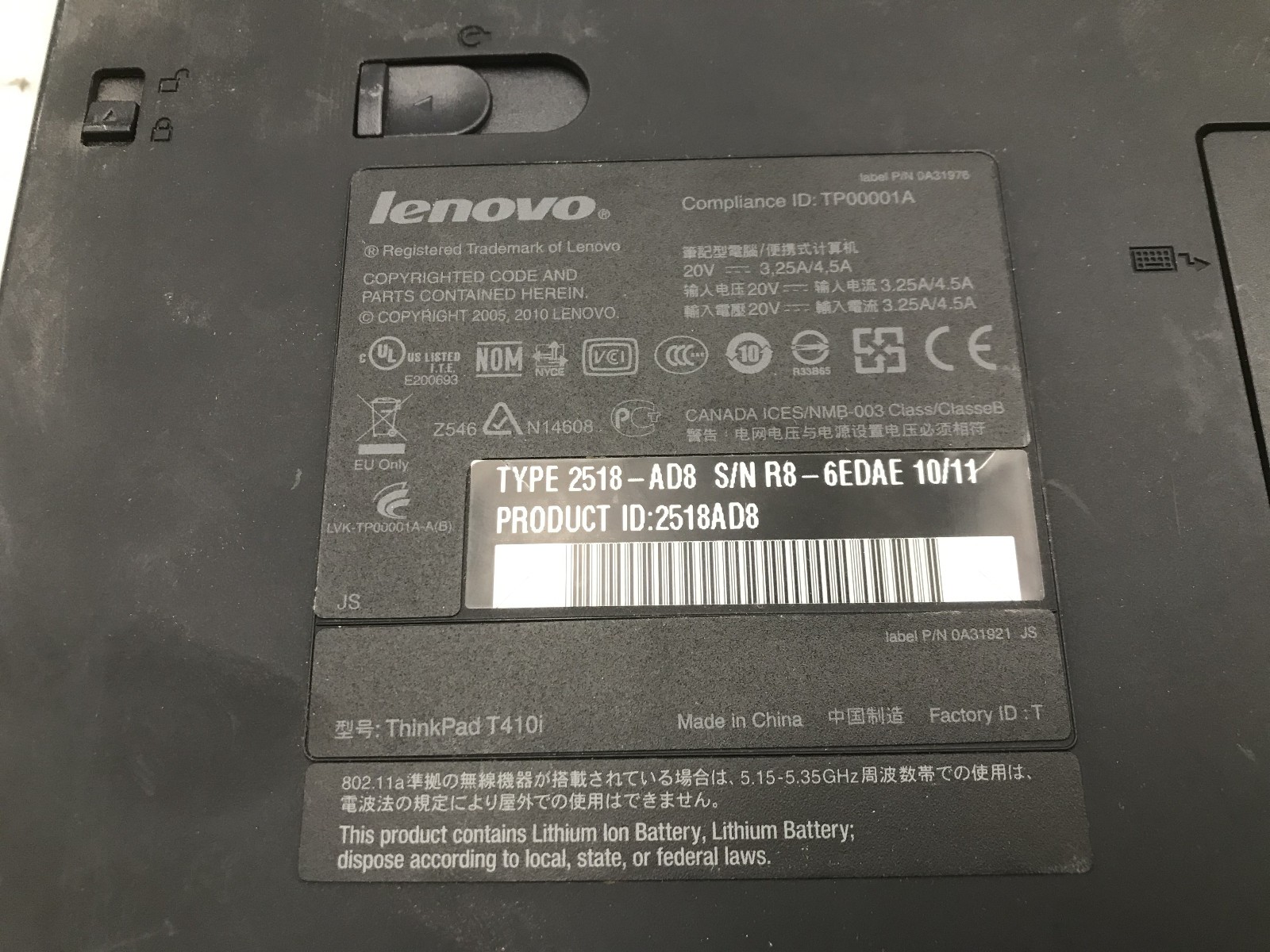 LENOVO THINKPAD T410i – FOR PARTS/NO POWER – INTEL I3 1ST GEN – NO RAM -READ-BB