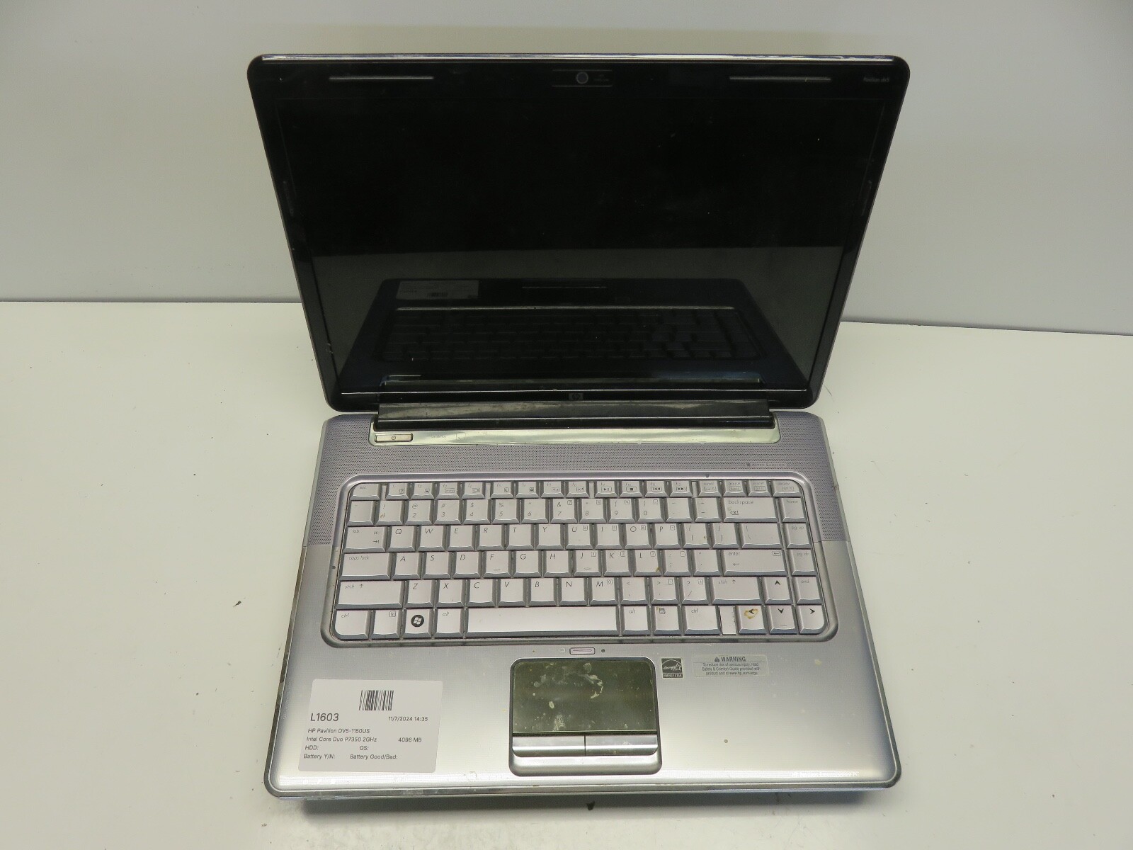 HP Pavilion DV5-1150US Intel Core Duo P7350 2GHz 4096 MB NO HDD No Batt