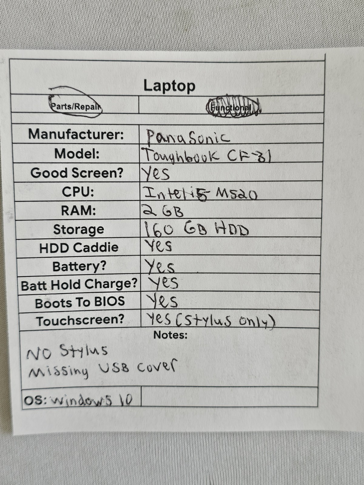 Panasonic Toughbook CF-81 Laptop – Intel i5-M520 – 2GB RAM 160GB HDD Win 10 READ