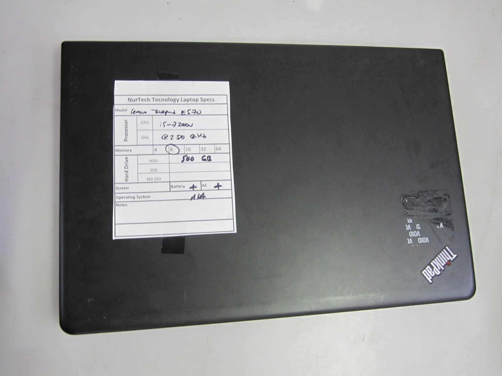 Lenovo ThinkPad E570 15.6″ i5 7200U 2.50GHZ 8GB 500GB Laptop w/ AC NO OS