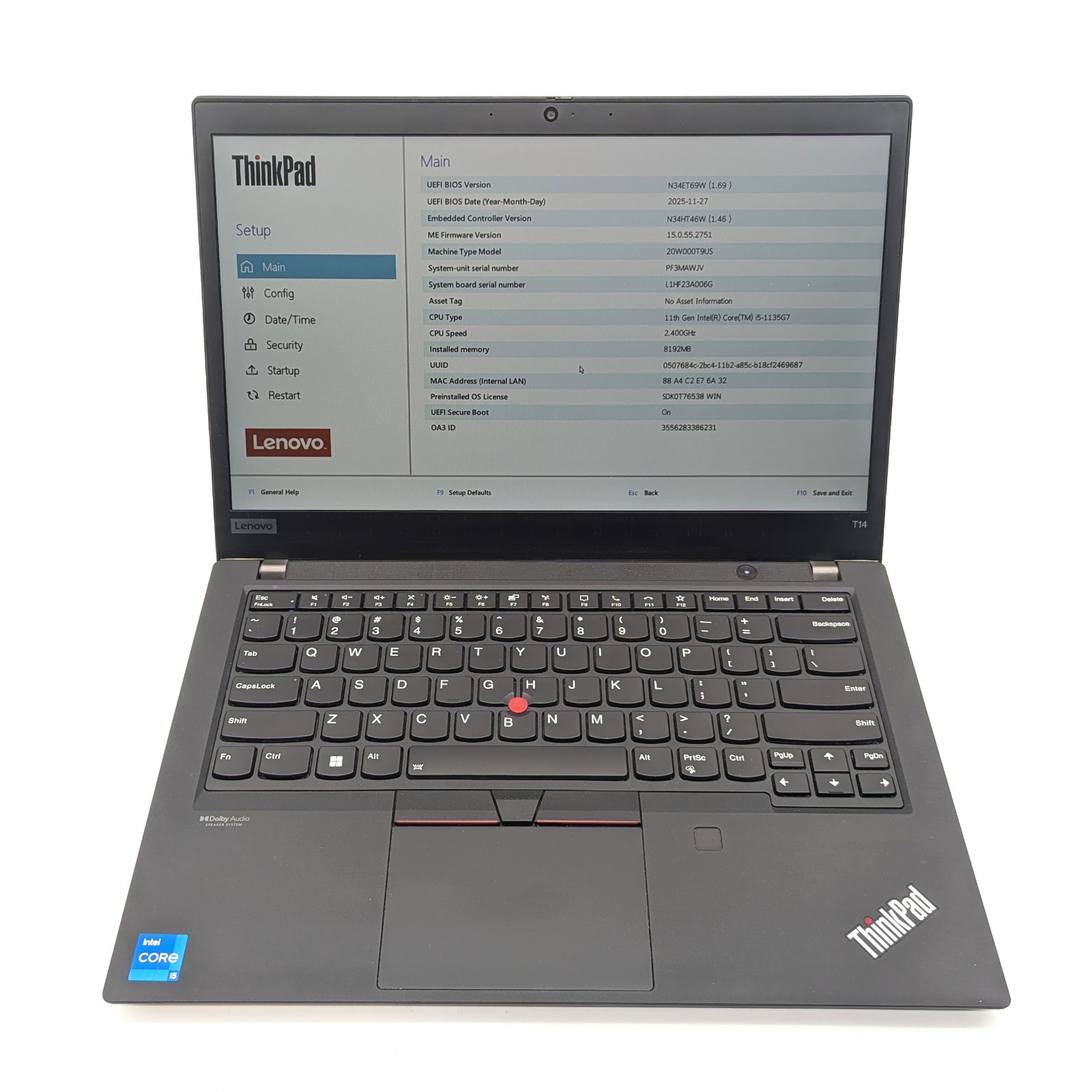 Lenovo ThinkPad T14 Gen 2 – 14″ Intel Core i5-1135G7 2.4GHz 8GB RAM No OS/AC/SSD