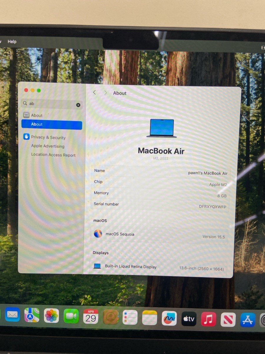 APPLE MACBOOK AIR M2 CHIP 256GB 8GB RAM WITH CHARGER (P18028140)
