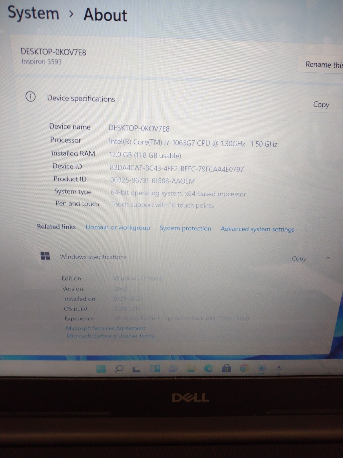 Dell Inspiron 15 3000 15.6” Touch Intel Core i7-1065G7 1.3GHz 12GB 1TB HD Win11