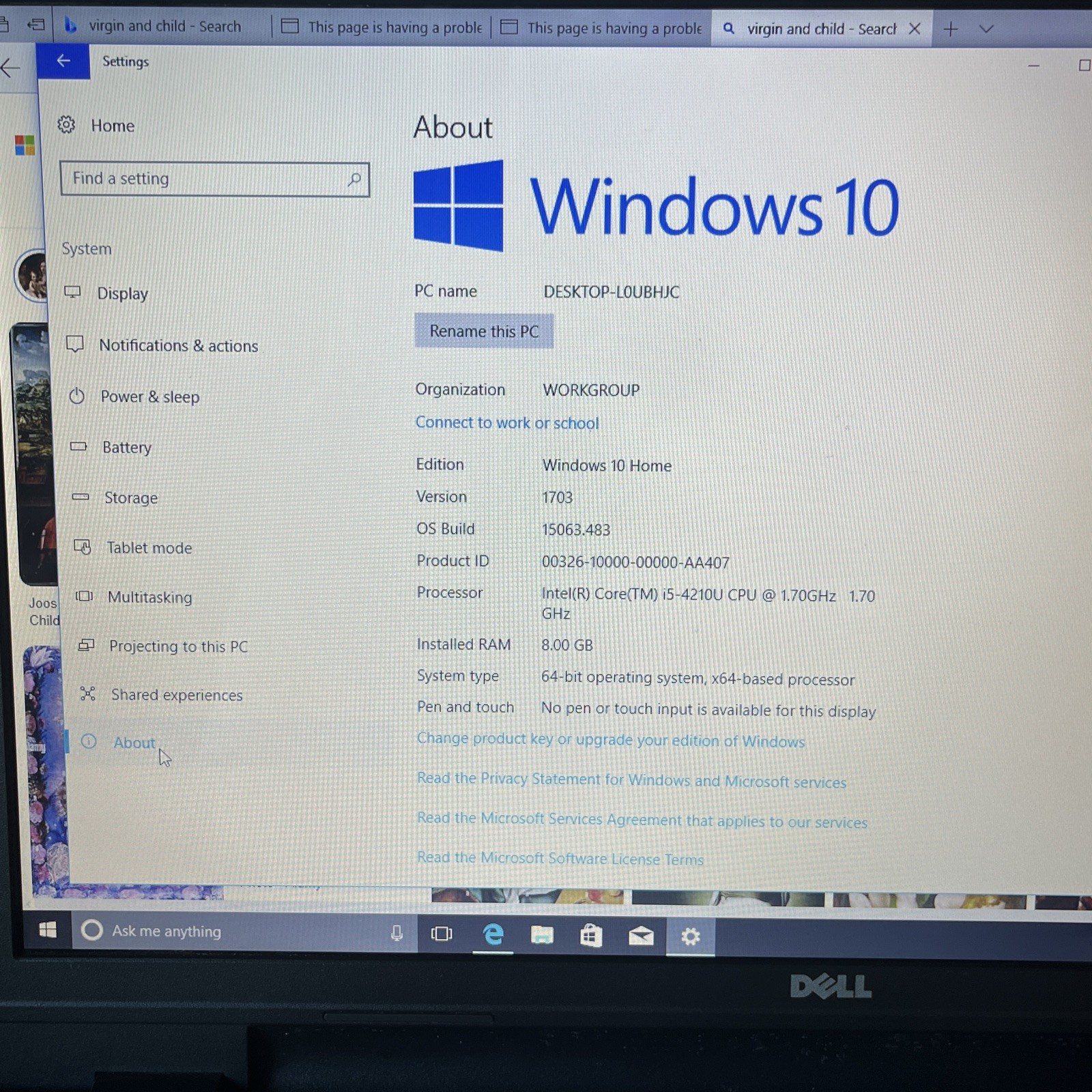 Dell P26e Laptop 17’ Intel(R) Corel(TM) i5-4210U CPU 1.70GHz 8.GB 1TB (READ)
