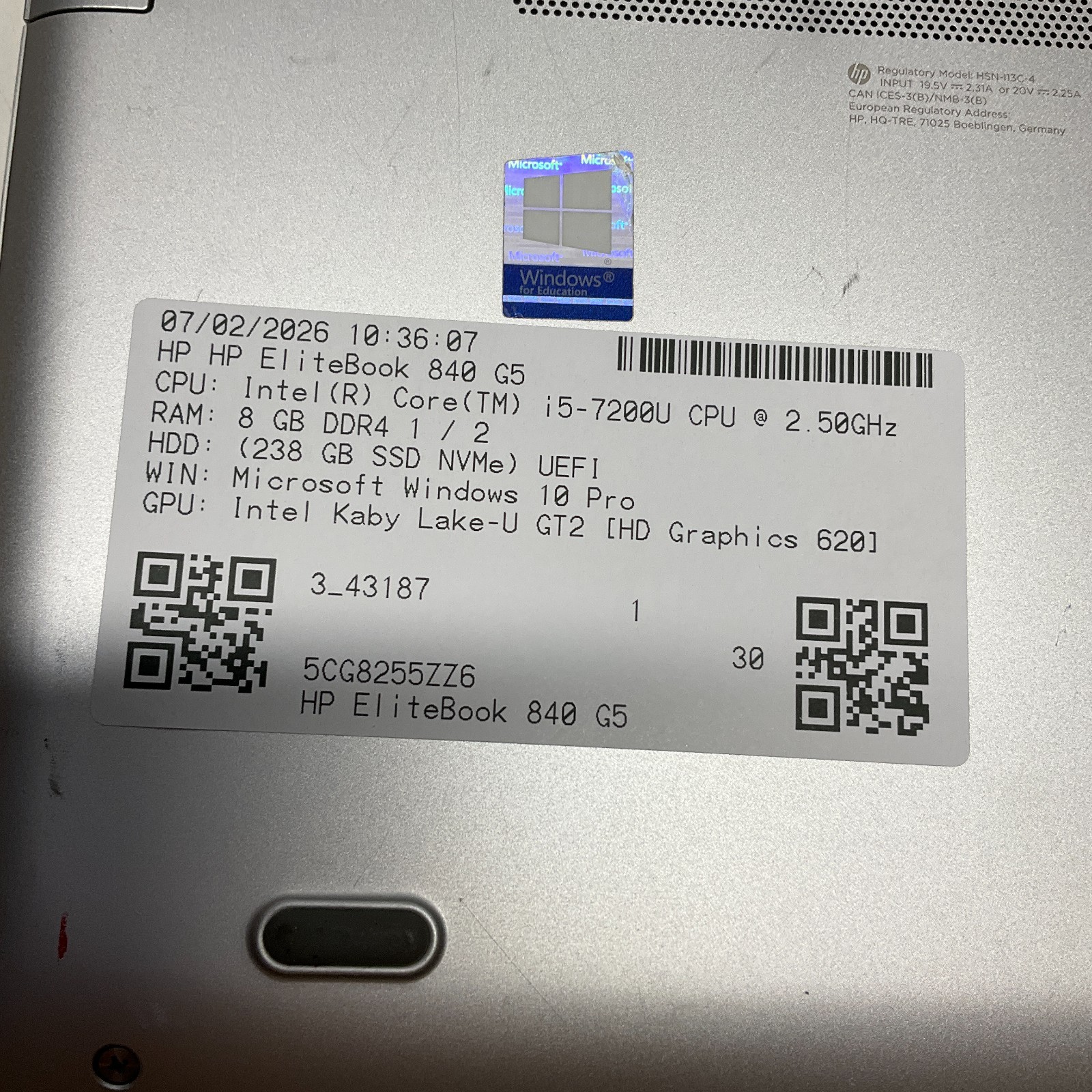 HP EliteBook 840 G5 14″ Laptop i5 7th Gen 256GB SSD 8GB RAM Windows 10 Pro NICE