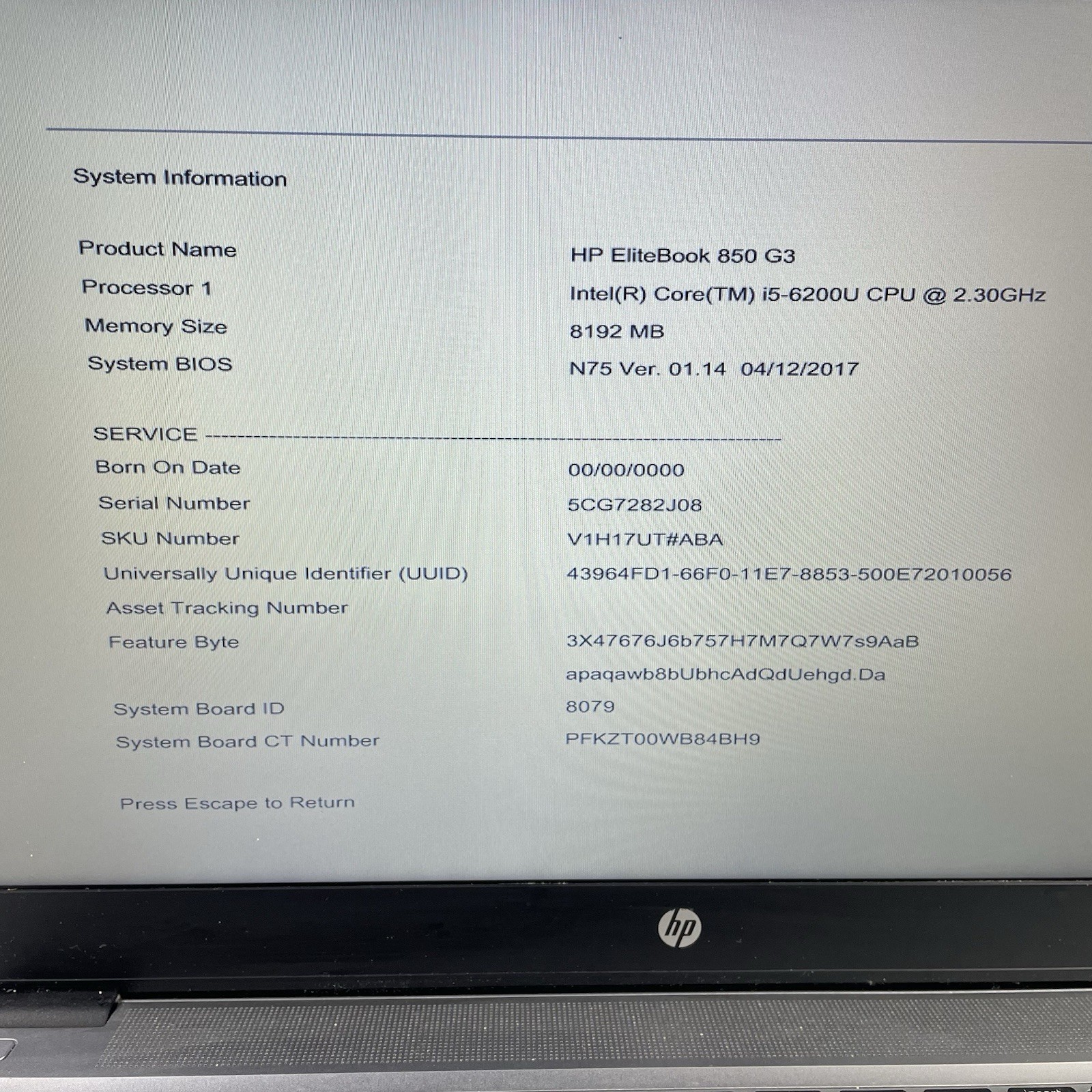HP EliteBook 850 G3 15.6″ i5-6200U 2.30 GHz 8 GB RAM No SSD No OS – Bad Bottom