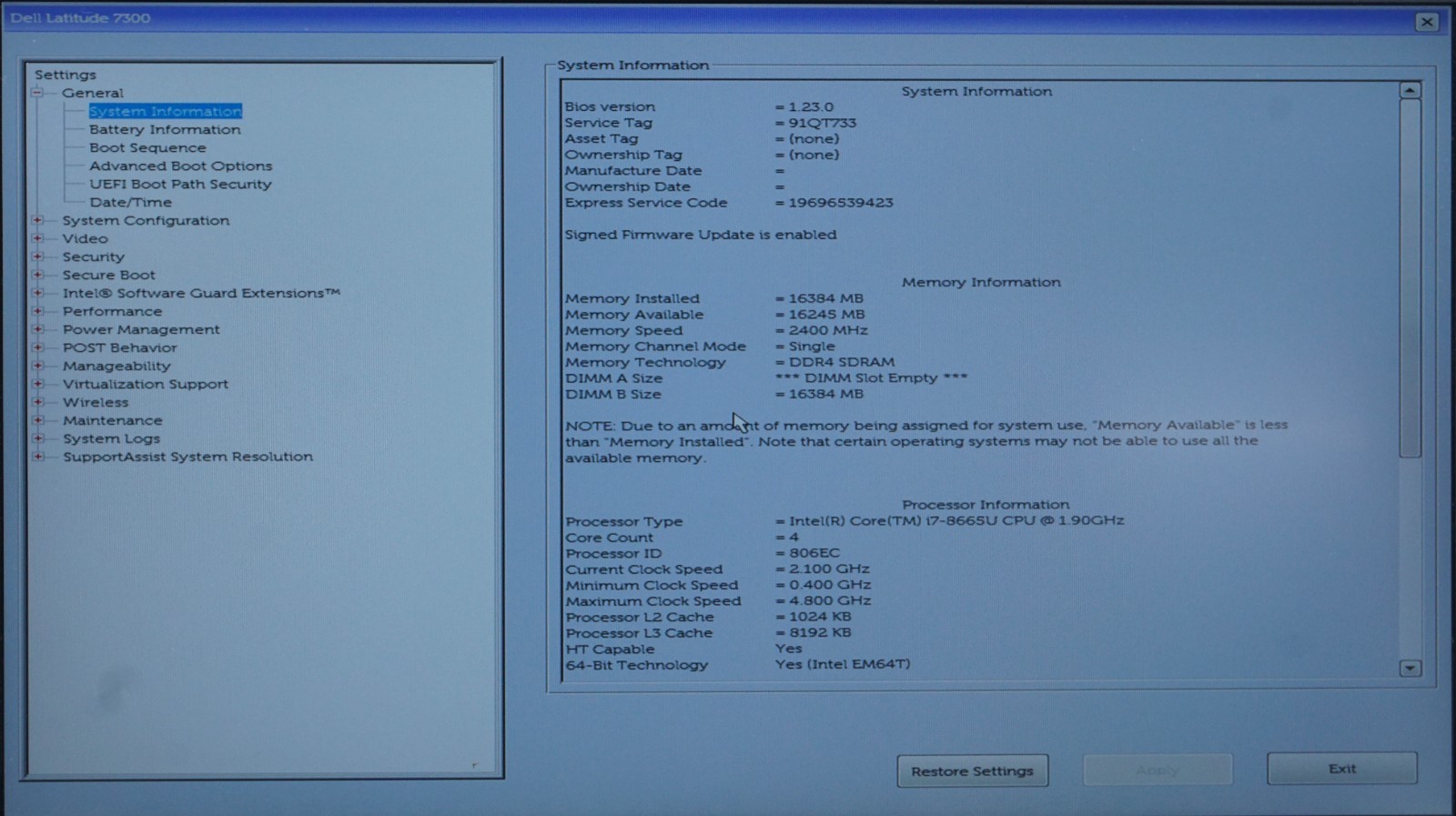 Dell Latitude 7300 Intel Core i7-8665U @1.90GHz 16 GB RAM (No SSD)