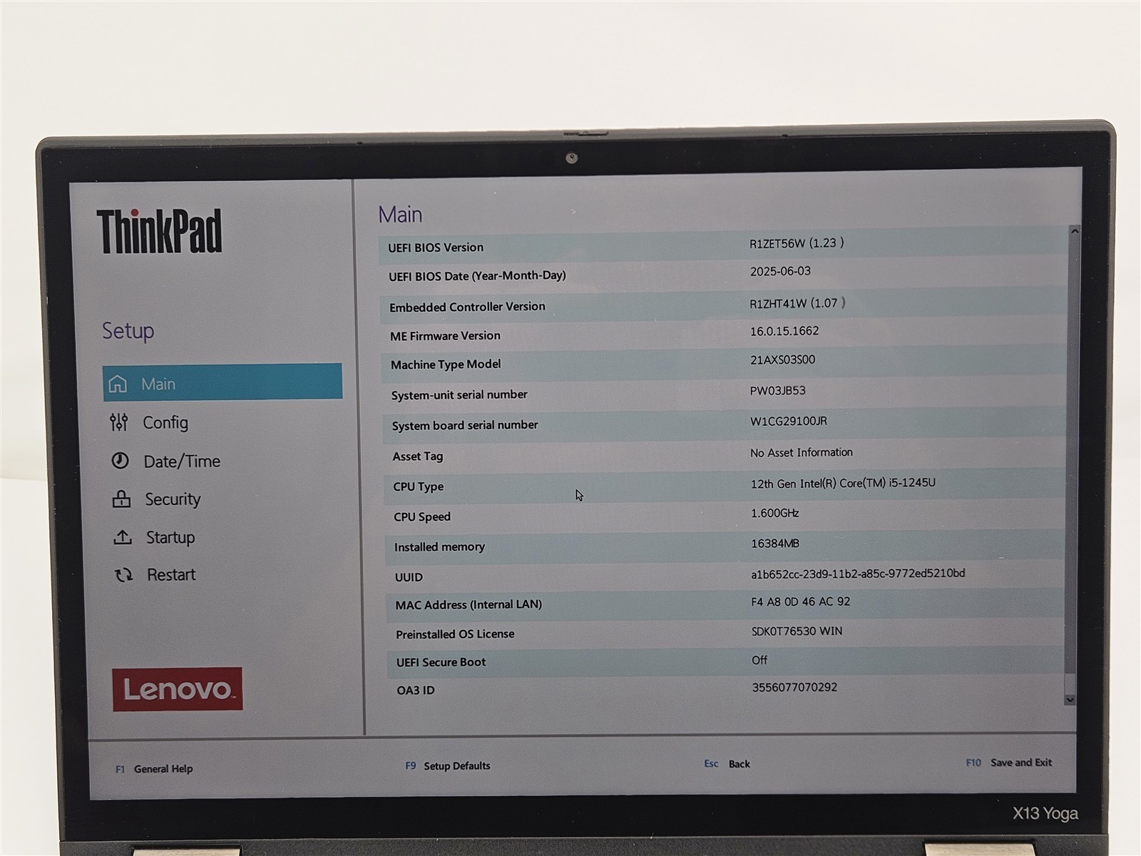 Lenovo ThinkPad X13 Yoga Gen 3 i5-1245U 16GB 256GB HDMI Thunderbolt 4