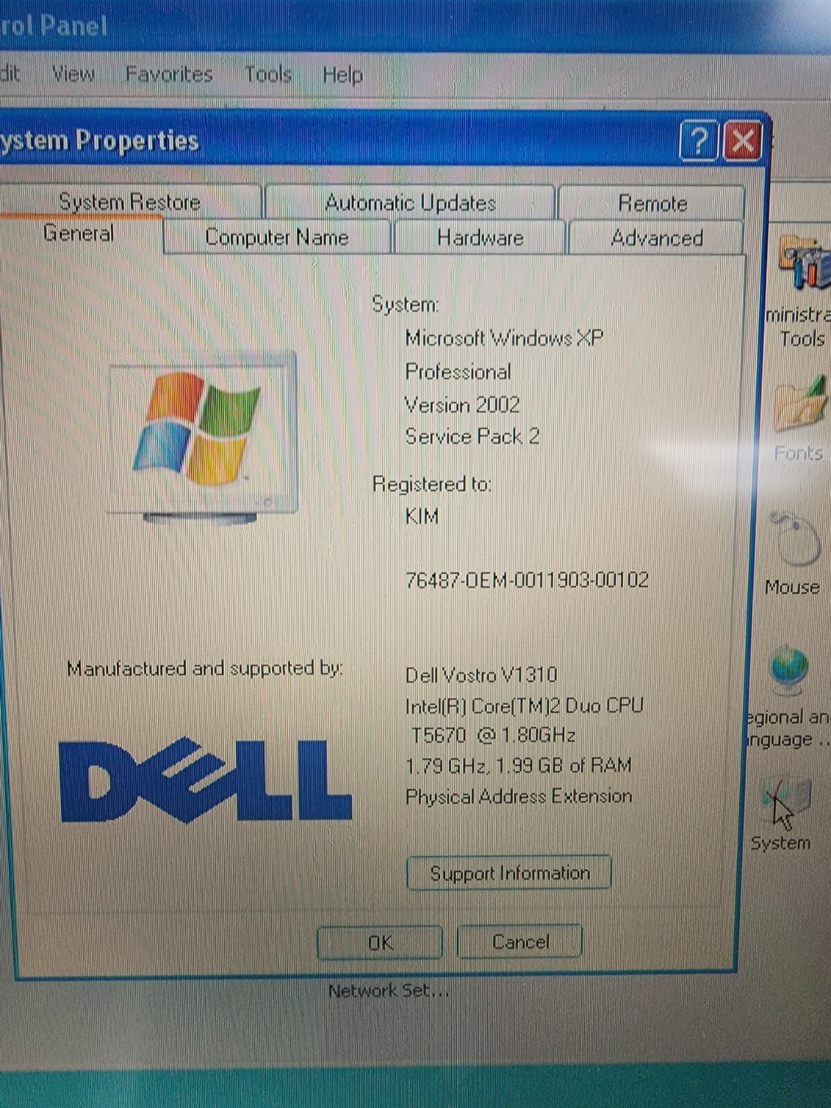 DELL VOSTRO 1310 CORE 2 DUO 2GB 80GB HDD WINDOWS XP PROFESSIONAL
