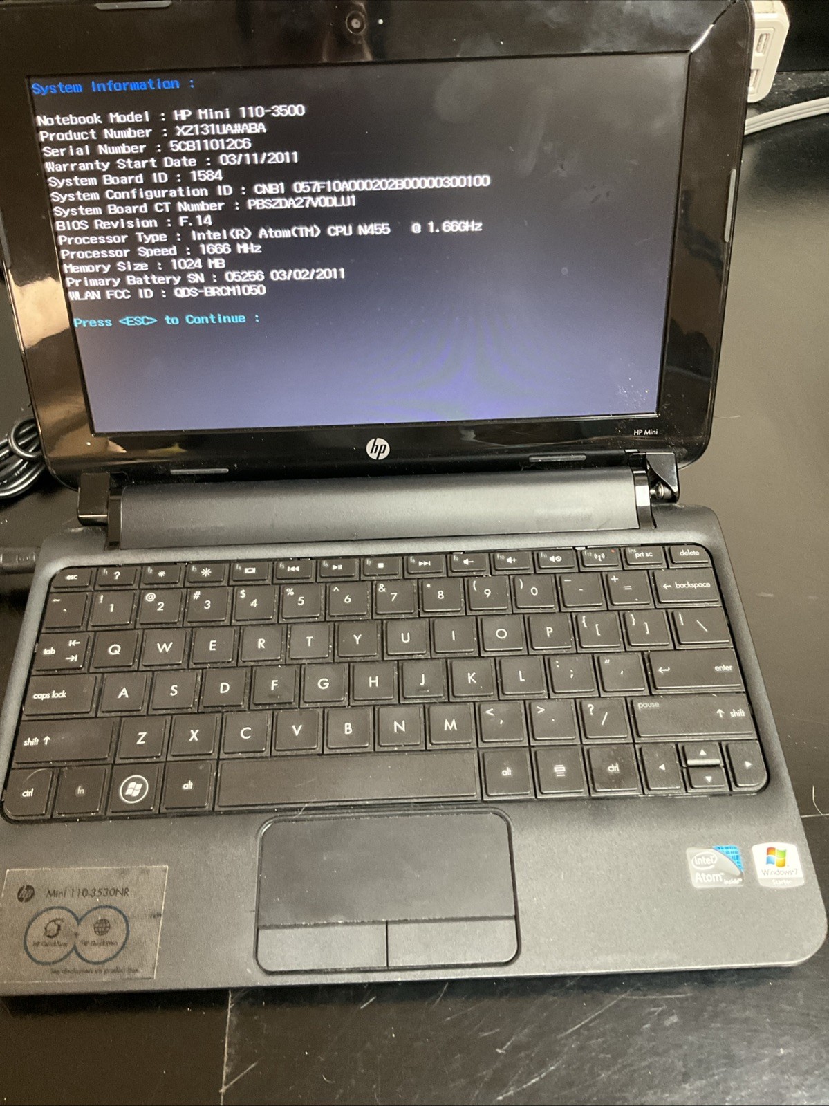 HP Mini 110-3500 Intel Atom N455 1.66GHz