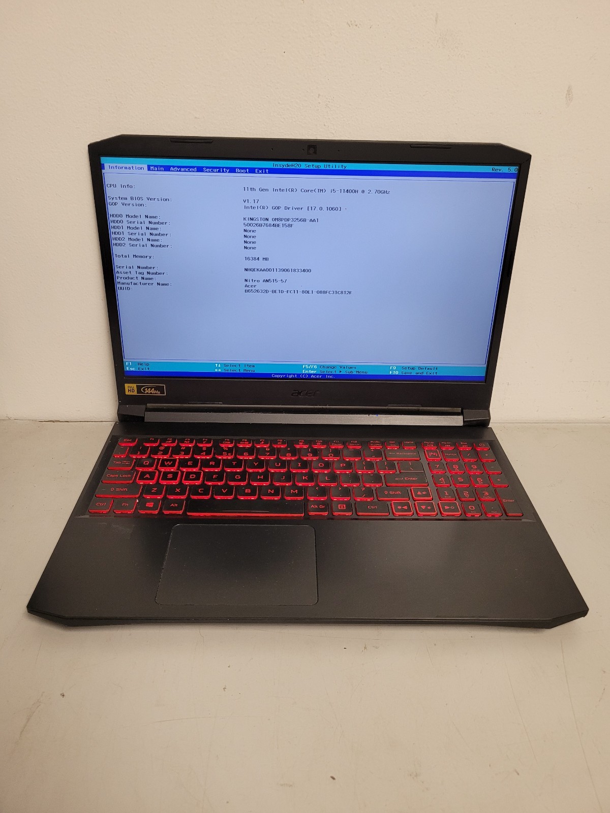 ACER Nitro AN515-57 15.6″ i5-11400h 2.7ghz 16gb ram no ssd*parts READ 9061833400
