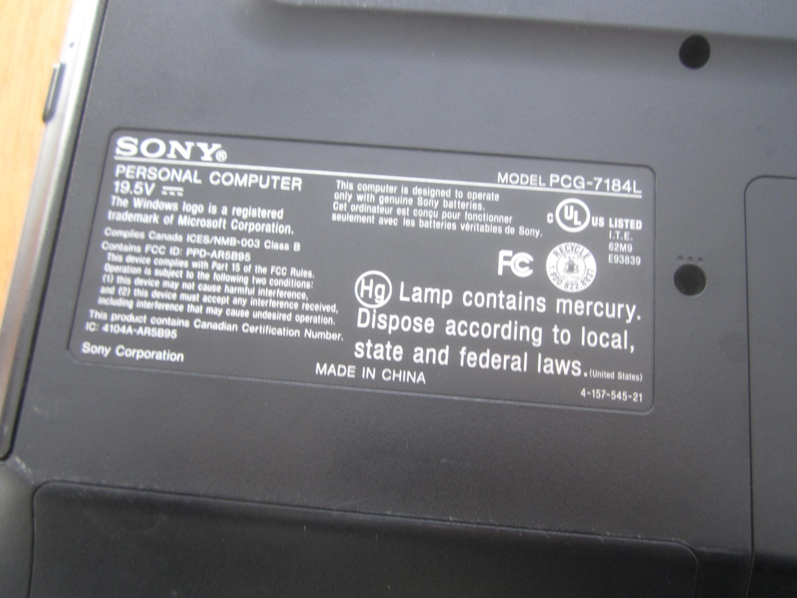 SONY VAIO PCG-7184L Laptop 2.2GHz 4GBRAM 120GBHD SCREEN INTACT NoPwrCord – WORKS