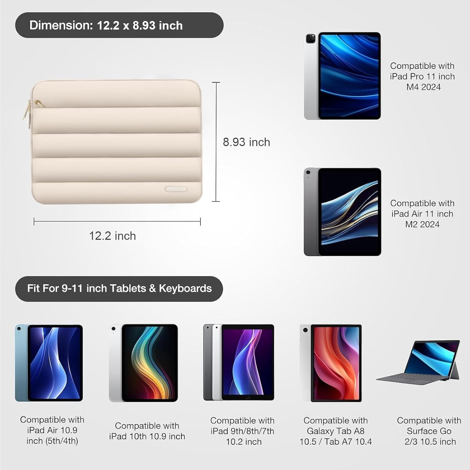Tablet Sleeve Case for 9-11 inch iPad A16 2025, Air 11 M3 M2, Galaxy Tab S8/S9