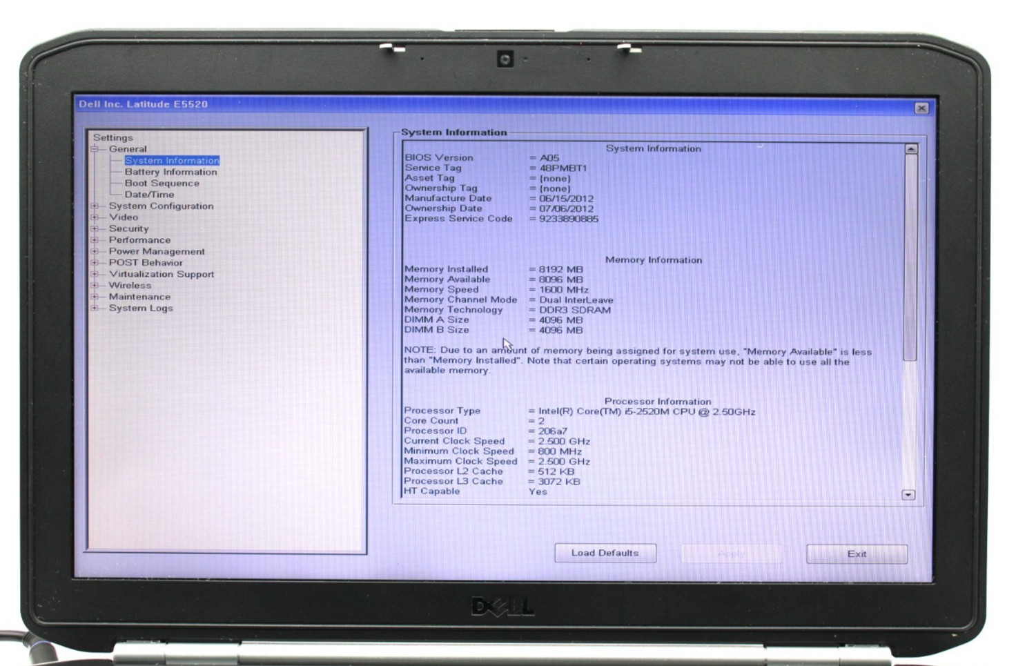 Dell Latitude E5520 i5-2520M@2.5GHz 8GB DDR3 240GB SATA SSD NO OS *USED/TESTED*
