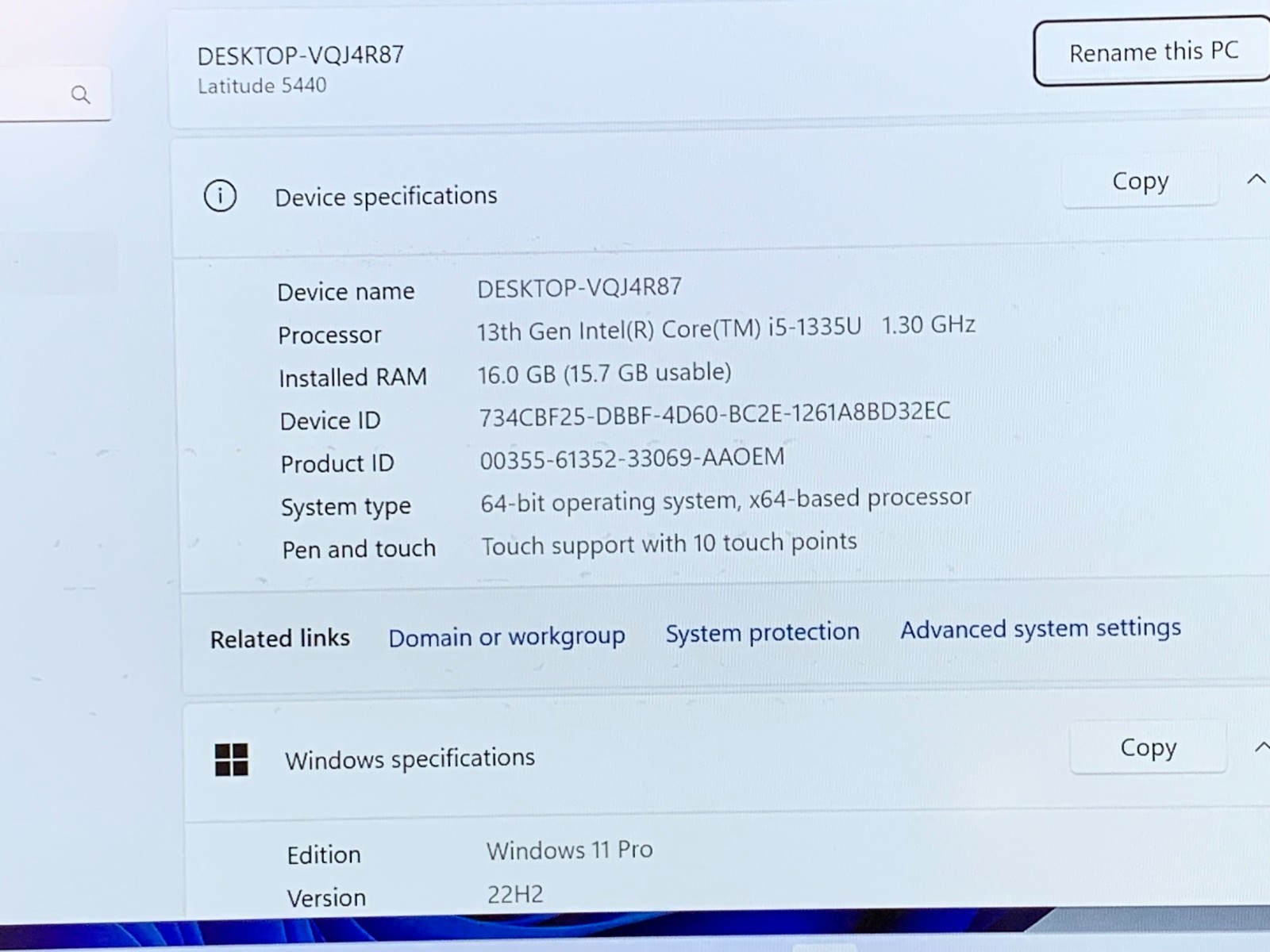 Delll Latitude 5440 14″ FHD Touch i5-1335U 1.3GHz 16GB 128GB NVMe SSD W11P