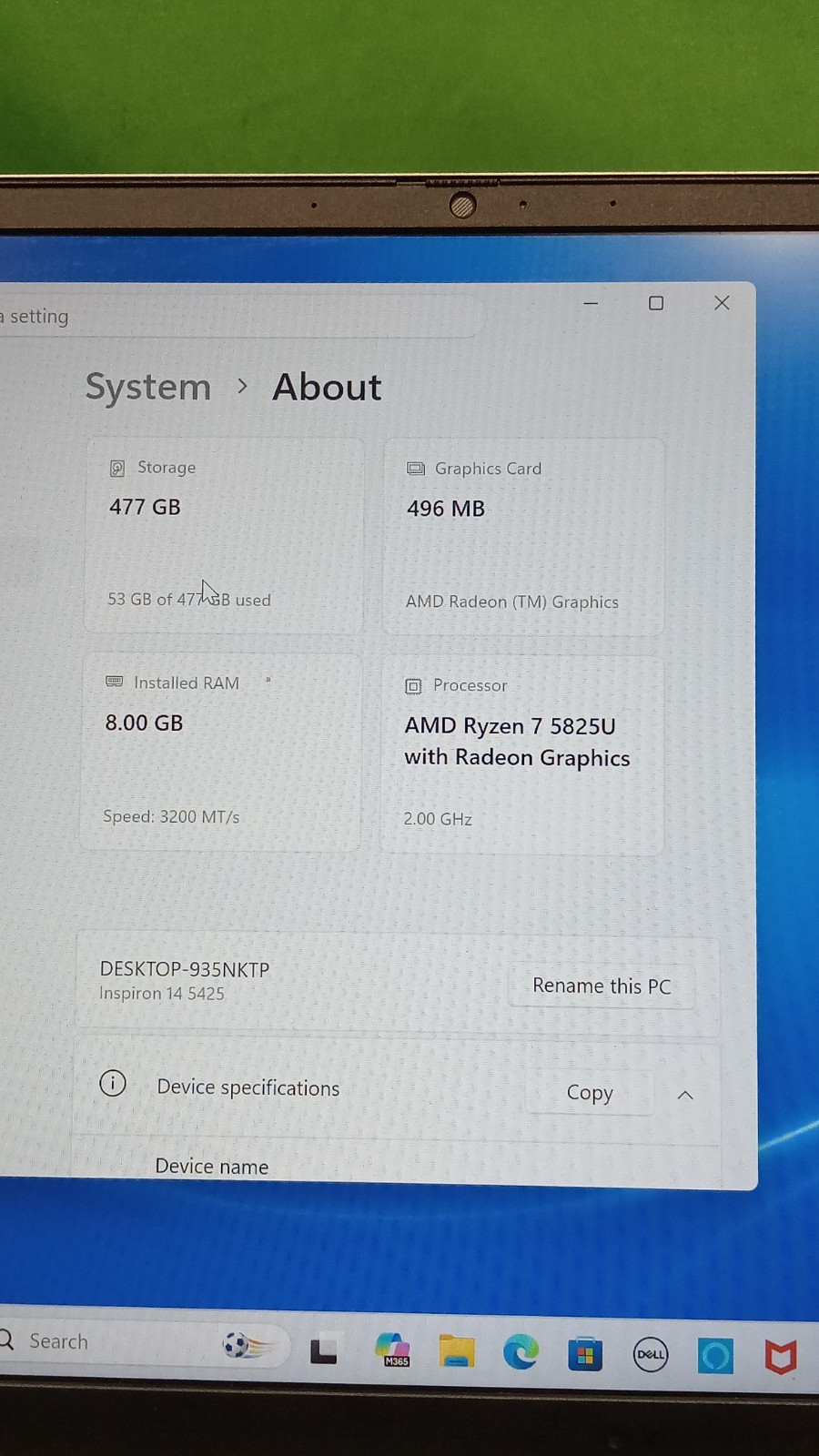 Dell Inspiron 14 5425 Laptop AMD Ryzen 7 8GB RAM 500GB SSD Win 10 Pro w/ Charger