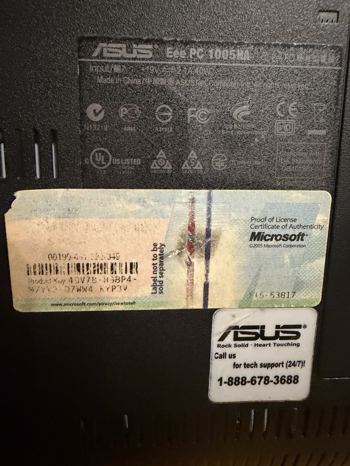 Asus EEE PC 1005HA Windows 7 10in Mini Black Laptop Intel Atom N280 220Gb HDD