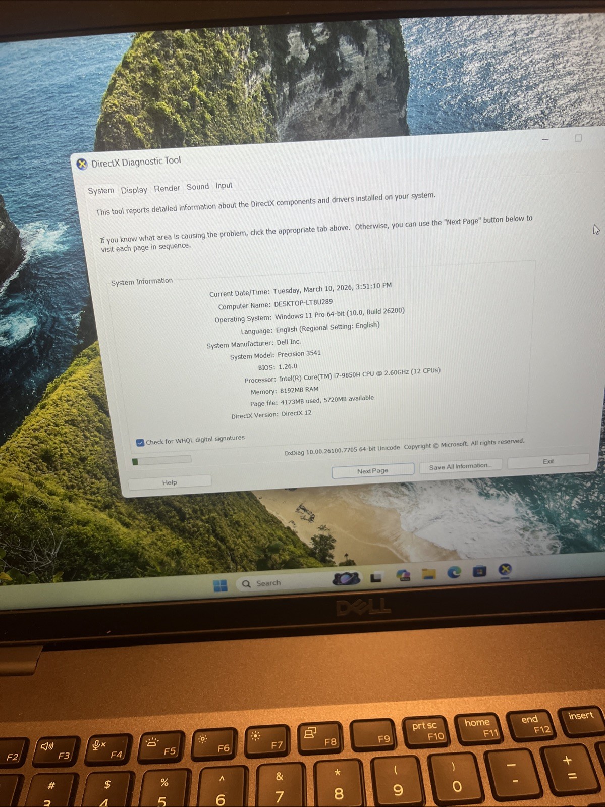 Dell Precision 3541 Laptop i7‑9850H 8GB256GB SSD Quadro P620 Win11