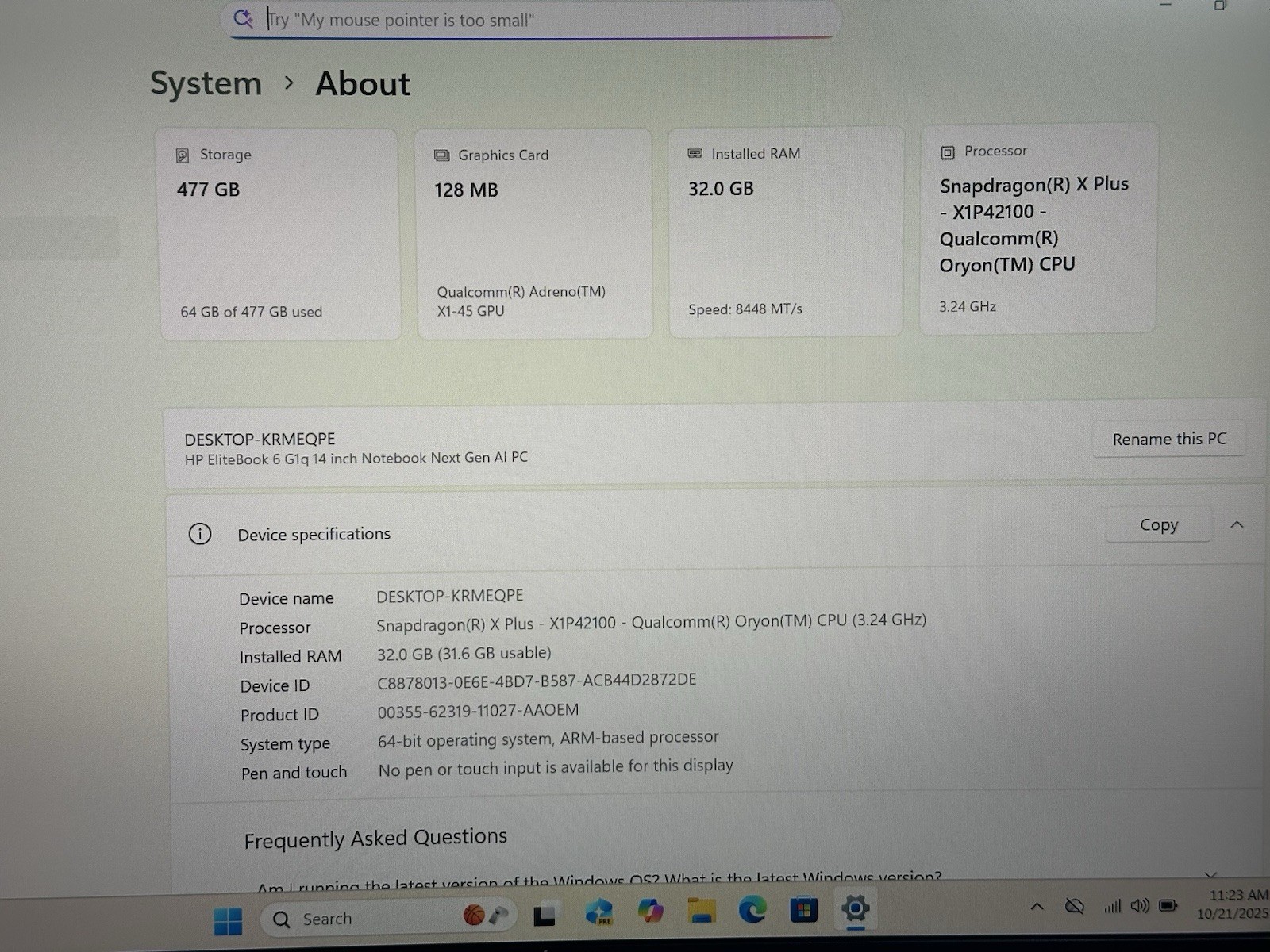 HP ELITEBOOK 6 G1Q 14″ NEXT GEN AI SNAPDRAGON X PLUS X1P42100 32GB RAM 512GB SSD