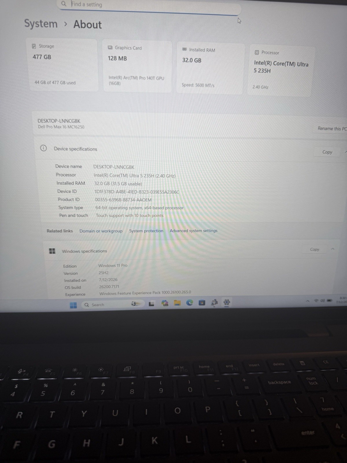 Dell Pro Max 16 MC16250 16in Core Ultra 5 235H 32GB 512GB SSD Touch W11P